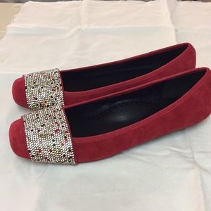 Vaneli Nabila Red suede with Rhinestone flats